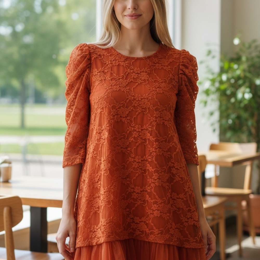 Chic Orange Lace Dress or Long Tunic